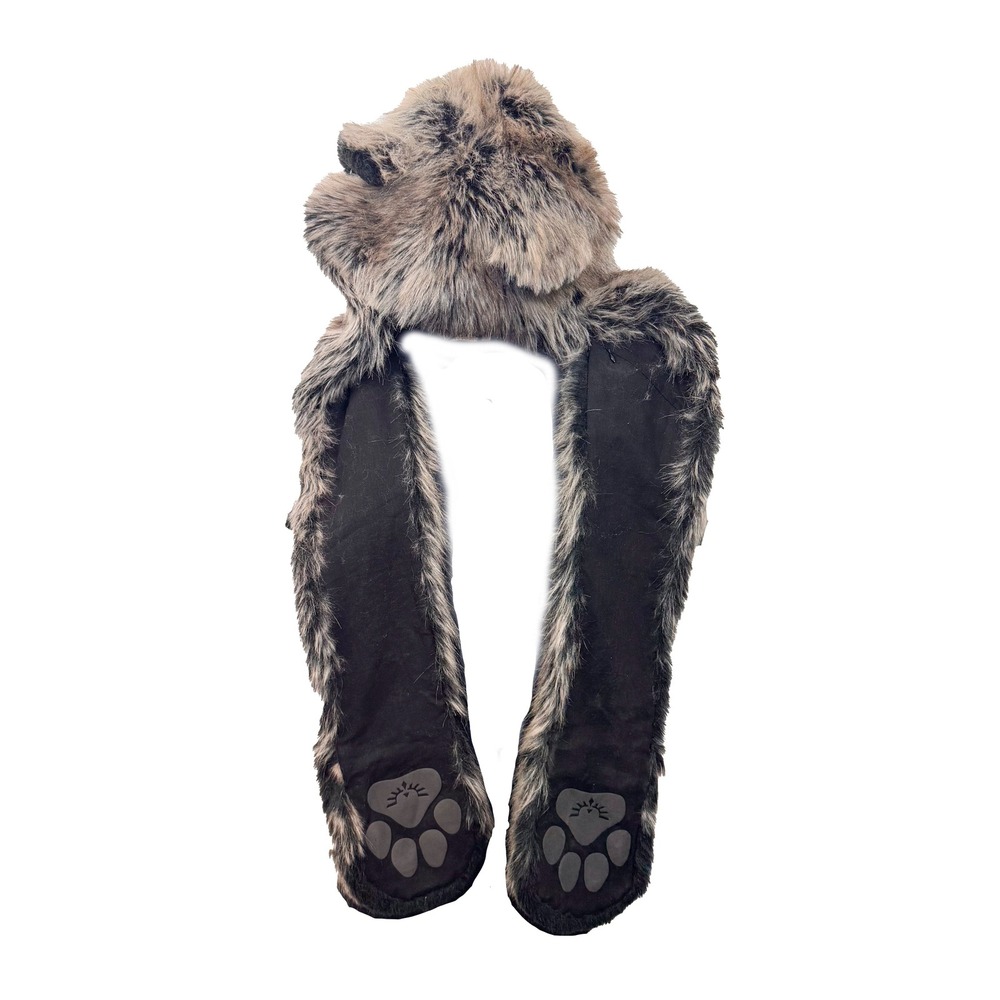 SpiritHoods Grey Wolf Faux Fur Hood Scarf With Paw Mittens - Picture 9 of 11